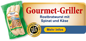 Gourmet-Griller – Rostbratwurst mit Spinat und Käse